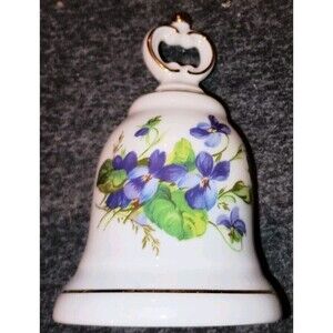 Violets Porcelain Bell - Octo Bavaria - Vintage - White & Gold